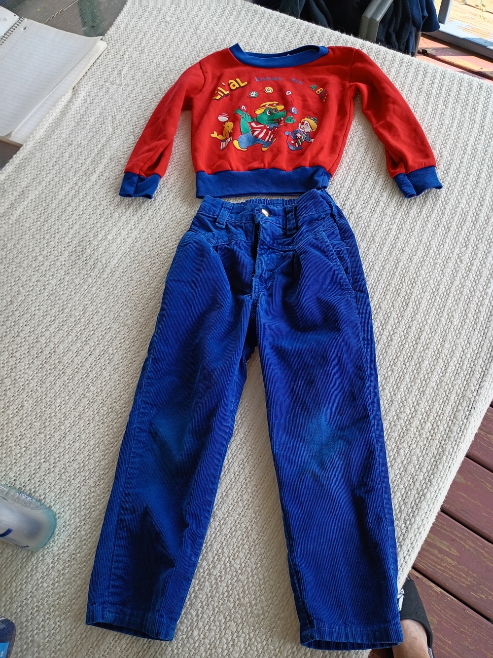 Source Unknown Red Cartoon Sweatshirt & Blue Corduroy Pants Kids Set